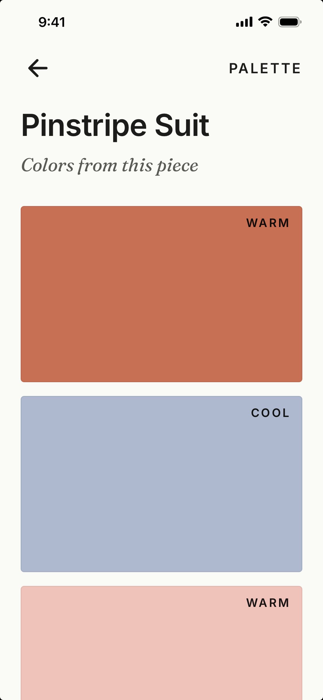 Hanger Palette showing extracted colors with temperature labels